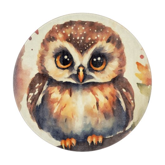 Baby owl created  in watercolors  snijplank (Voorkant)