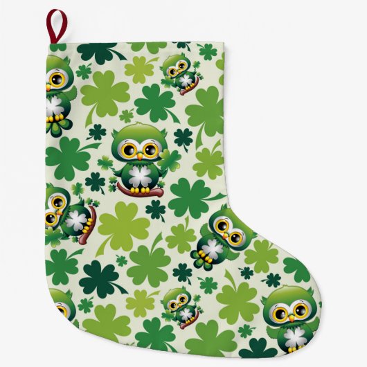 Baby Owl Cute St Patrick Cartoon Grote Kerstsok (Voorkant)