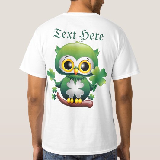 Baby Owl Cute St Patrick Cartoon T-shirt (Achterkant)