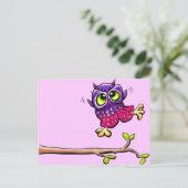 Baby Owl First Flight Roze Briefkaart (Staand voorkant)