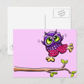Baby Owl First Flight Roze Briefkaart (Voorkant / Achterkant)