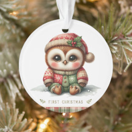 Baby Owl in Holly Hat & Sweater Ornament