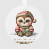 Baby Owl in Holly Hat & Sweater Ornament (achterkant)