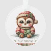 Baby Owl in Holly Hat & Sweater Ornament (voorkant)