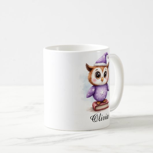 Baby Owl in Pajamas Custom Name Mug Koffiemok (Voorkant rechts)