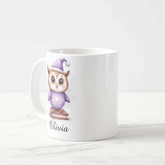 Baby Owl in Pajamas Custom Name Mug Koffiemok (Voorkant links)
