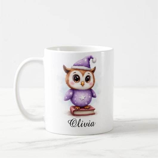 Baby Owl in Pajamas Custom Name Mug Koffiemok (Links)