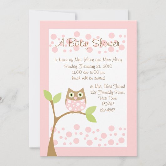Baby Owl Licht Roze Kaart (Voorkant)