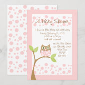 Baby Owl Licht Roze Kaart (Voorkant / Achterkant)