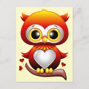 Baby Owl Love Heart Cartoon Briefkaart