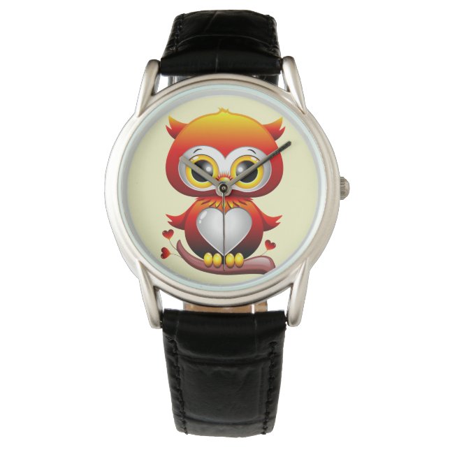 Baby Owl Love Heart Cartoon Horloge (Voorkant)