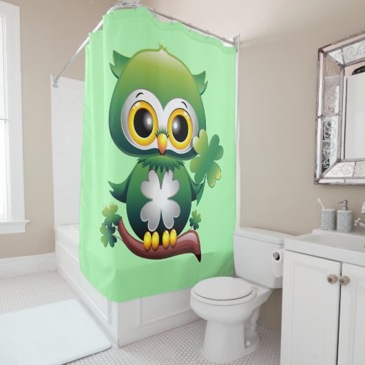 Baby Owl St Patrick Paddy Cartoon Douchegordijn (In situ)