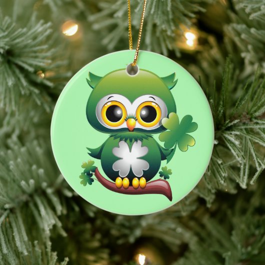 Baby Owl St Patrick Paddy Cartoon Keramisch Ornament (Boom)