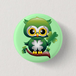 Baby Owl St Patrick Paddy Cartoon Ronde Button 3,2 Cm