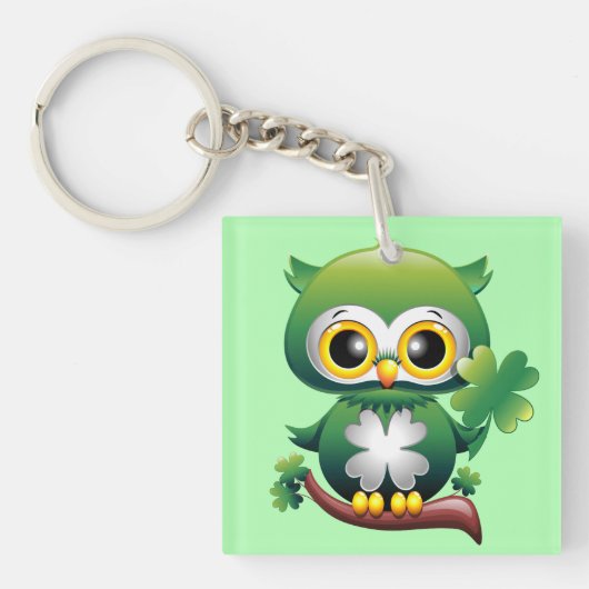 Baby Owl St Patrick Paddy Cartoon Sleutelhanger (voorkant)