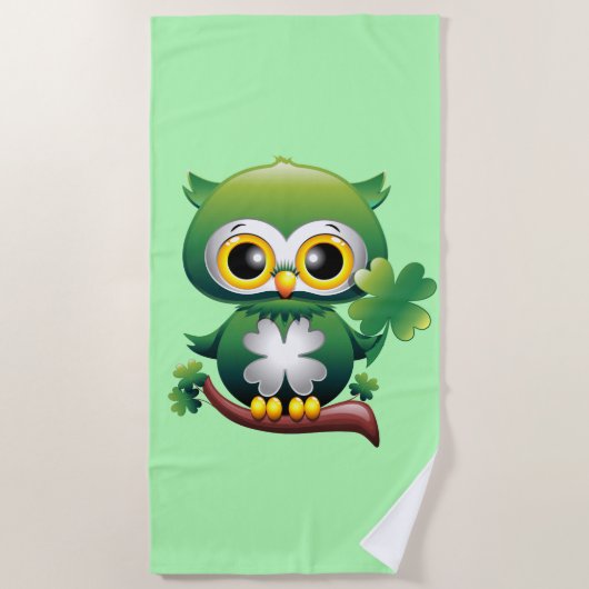 Baby Owl St Patrick Paddy Cartoon Strandlaken (Voorkant)