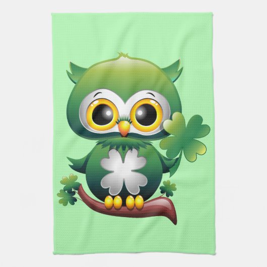 Baby Owl St Patrick Paddy Cartoon Theedoek (Verticaal)