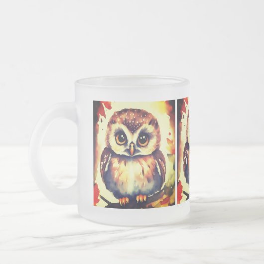 Baby Owl watercolor Illustration Matglas Koffiemok (Links)