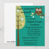 Baby Owl Whoooos Pregnant Green Shower Party Custo Kaart (Voorkant / Achterkant)