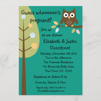 Baby Owl Whoooos Pregnant Green Shower Party Custo Kaart