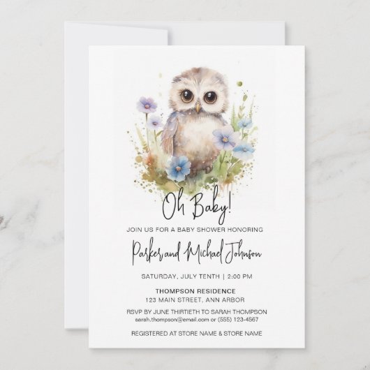 Baby Owl Woodland Baby shower Kaart (Voorkant)