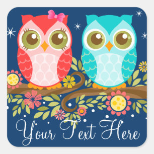 Baby Owls Meisje en Jongen - Night Sky Custom Stic Vierkante Sticker