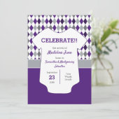 Baby Paars en zilver grijs argyle Aankondiging (Staand voorkant)