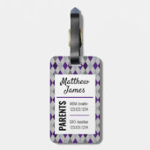 Baby Paars grijs Argyle Pattern Bag Label Bagagelabel (Achterkant verticaal)