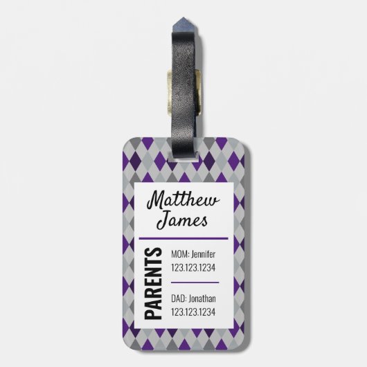 Baby Paars grijs Argyle Pattern Bag Label Bagagelabel (Achterkant verticaal)