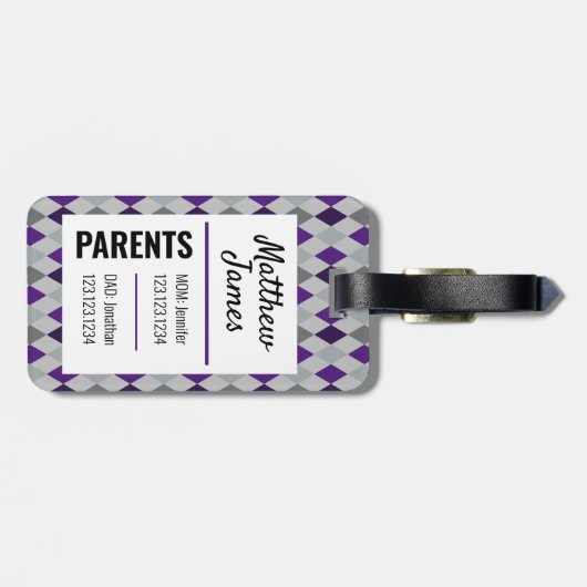 Baby Paars grijs Argyle Pattern Bag Label Bagagelabel (Achterkant horizontaal)