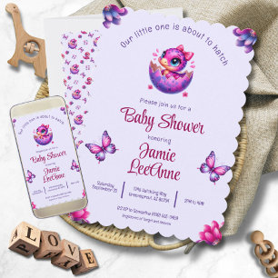 Baby Paarse Dinosaurus Baby shower Kaart