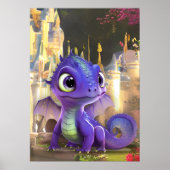 Baby Paarse draak en Fantasy middeleeuwse kasteel Poster (Voorkant)