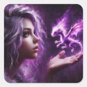 Baby Paarse Draak Vierkante Sticker (Voorkant)