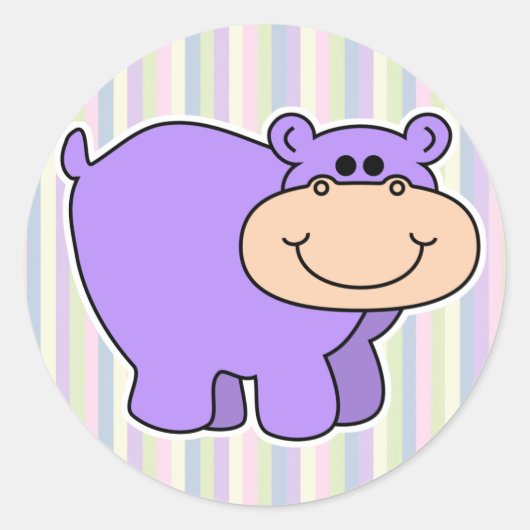 baby paarse hippo met gestreepte achtergrond ronde sticker (Voorkant)