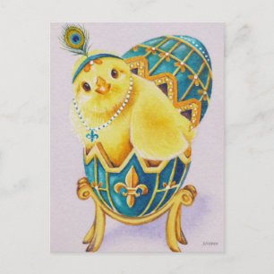 Baby Paasflapper Chick Blue Egg Waterverf Art Briefkaart