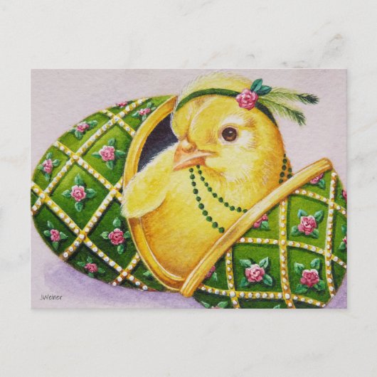 Baby Paasflapper Chick Green Egg Waterverf Art Briefkaart (Voorkant)
