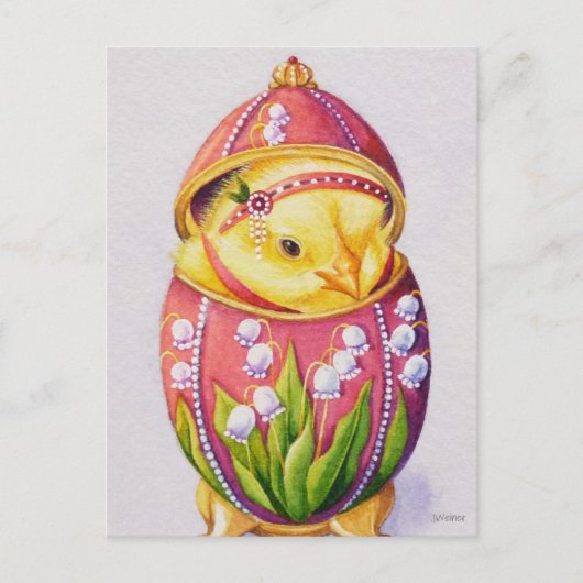 Baby Paasflapper Chick Pink Waterverf Art Briefkaart (Voorkant)