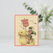 Baby Paaskuiken met paaskuikens Feestdagenkaart (Staand voorkant)