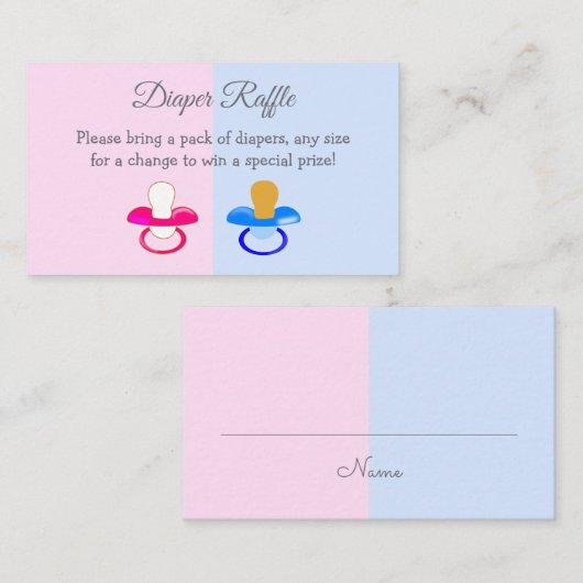 Baby Pacifiers Gender Raffle uit de douche Informatiekaartje (Voorkant / Achterkant)