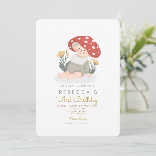 Baby paddestoel Bos Eerste verjaardag Kaart (Staand voorkant)