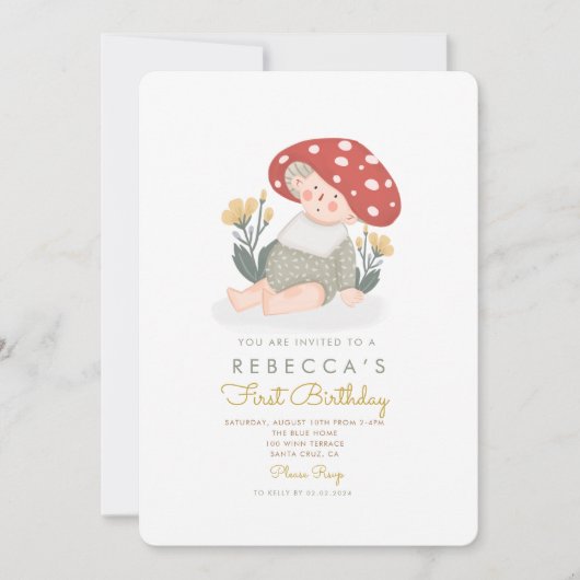 Baby paddestoel Bos Eerste verjaardag Kaart (Voorkant)