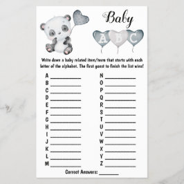 Baby Panda ABC Baby shower Game Kaart
