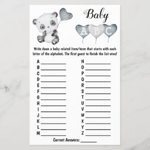 Baby Panda ABC Baby Shower Spelkaart Flyer