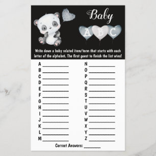Baby Panda ABC Baby Shower Spelkaart Flyer