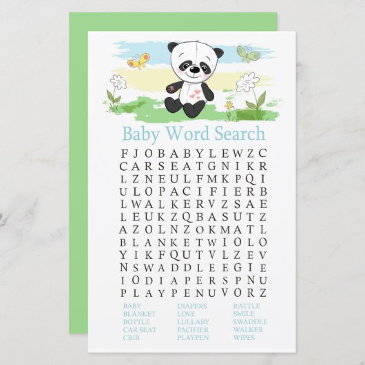 Baby panda Baby shower Word Search Game (Voorkant / Achterkant)