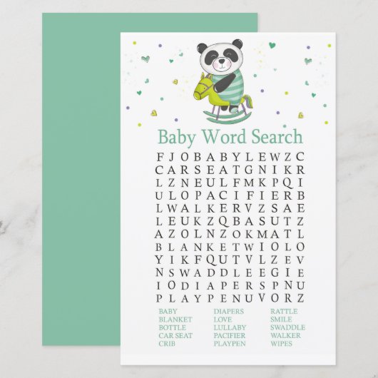 Baby Panda Baby shower Word Search Game (Voorkant / Achterkant)