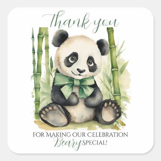 Baby Panda Beer Baby shower Dank u Vierkante Sticker (Voorkant)