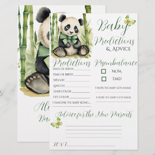 Baby Panda Beer Baby Voorspellingen Advies Kaart (Voorkant / Achterkant)