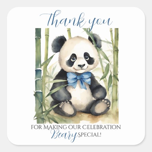 Baby Panda Beer Boy Baby shower Dank u Vierkante Sticker (Voorkant)