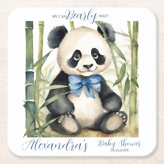 Baby Panda Beer Boy Baby shower Kartonnen Onderzetters (Voorkant)